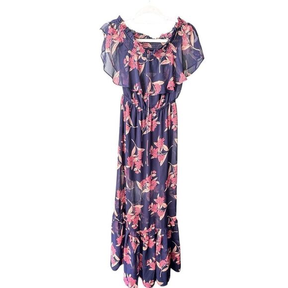 Express navy floral empire waist maxi dress sz XS - Picture 5 of 7